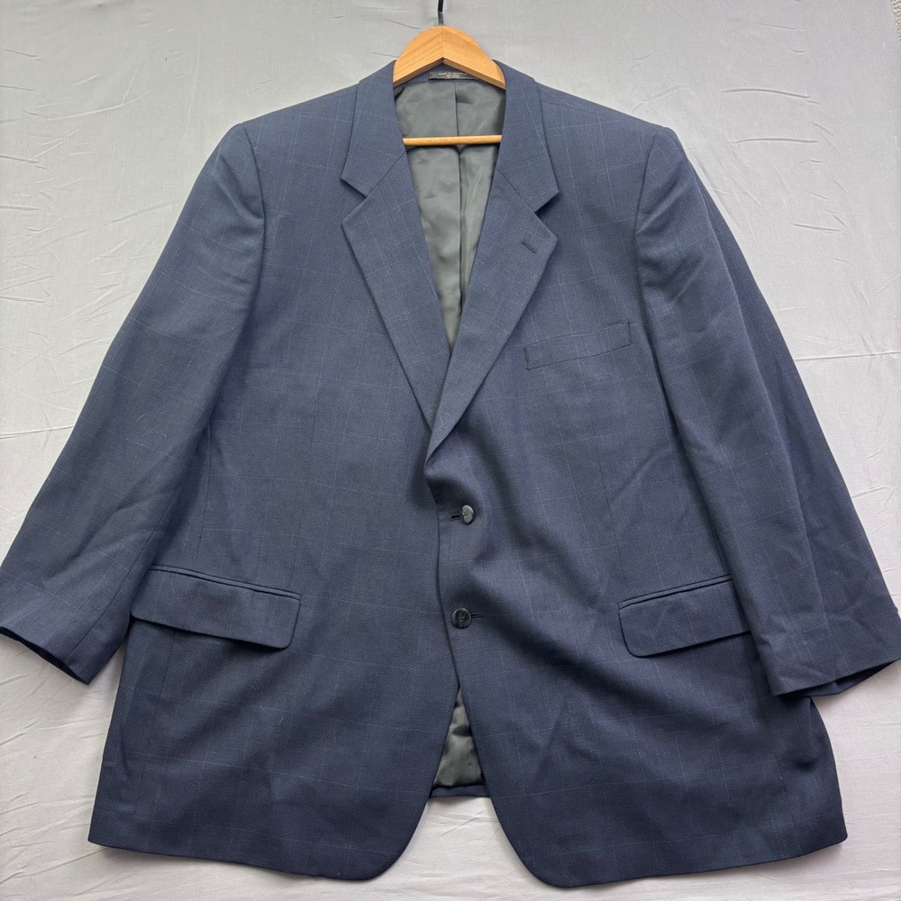 Dario di Napoli Mens 50R Wool Blazer Navy Blue Windowpane Check Sport Coat
